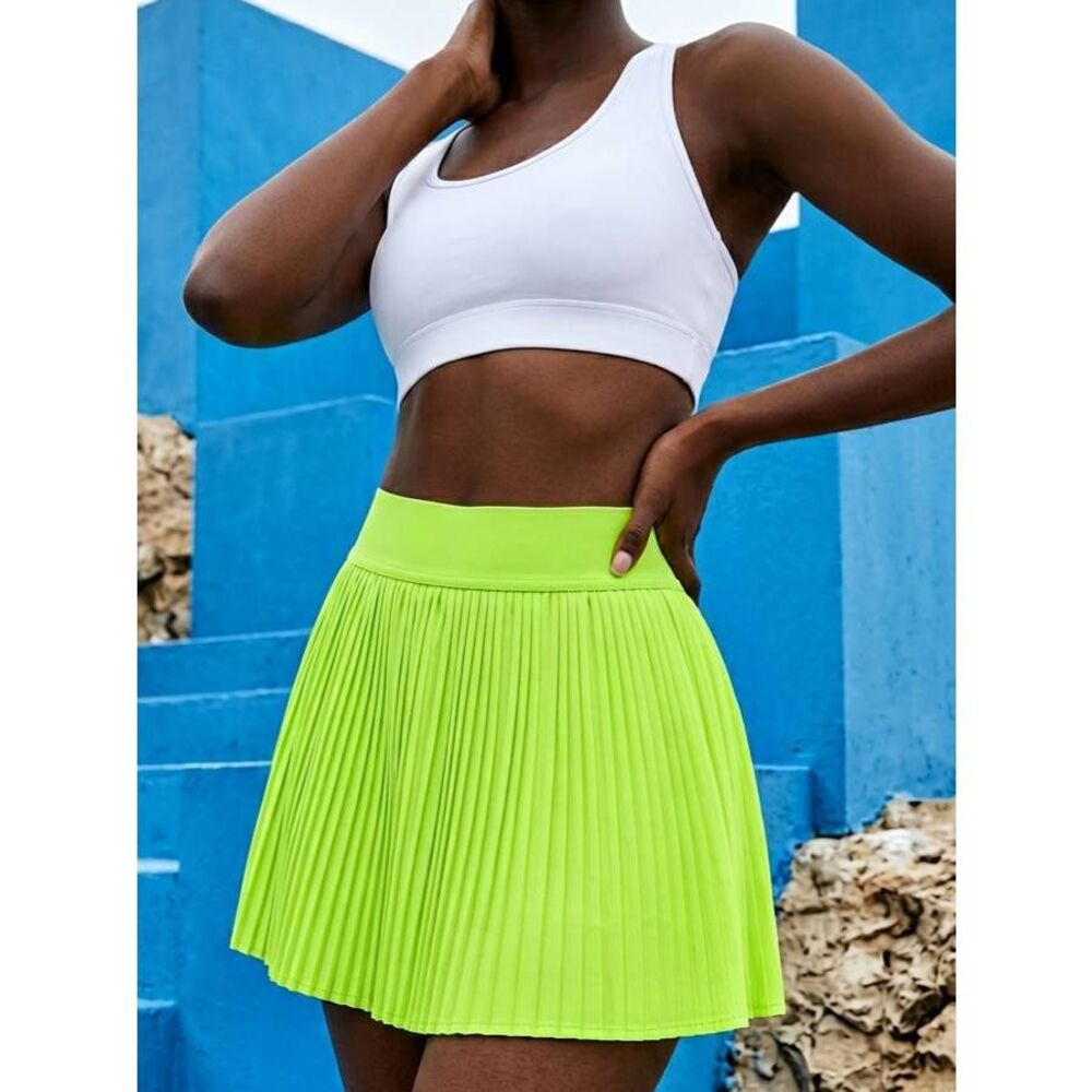 🩵NWT Neon Yellow Shorts Lined Pleated Tennis Skort Small